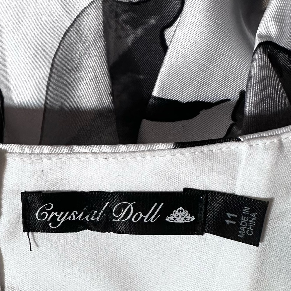 Crystal Doll Floral Criss Cross Back Fit & Flare Dress Black White Party Short - Picture 5 of 5